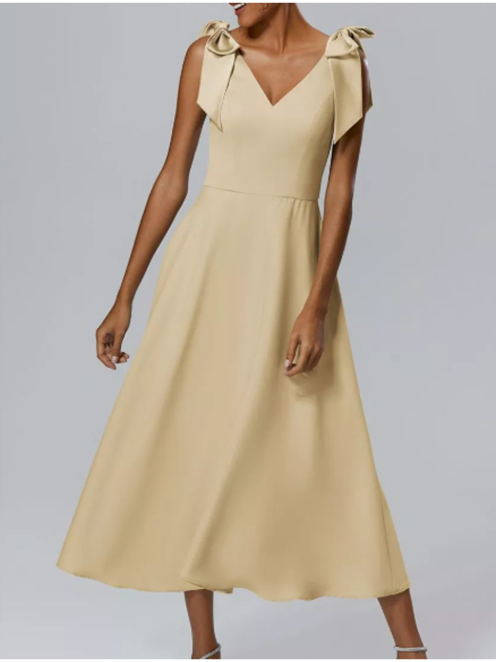 AW BRIDAL 2 XS Light Gold Verna bridesmaid formal party midi dress NEW 0B3